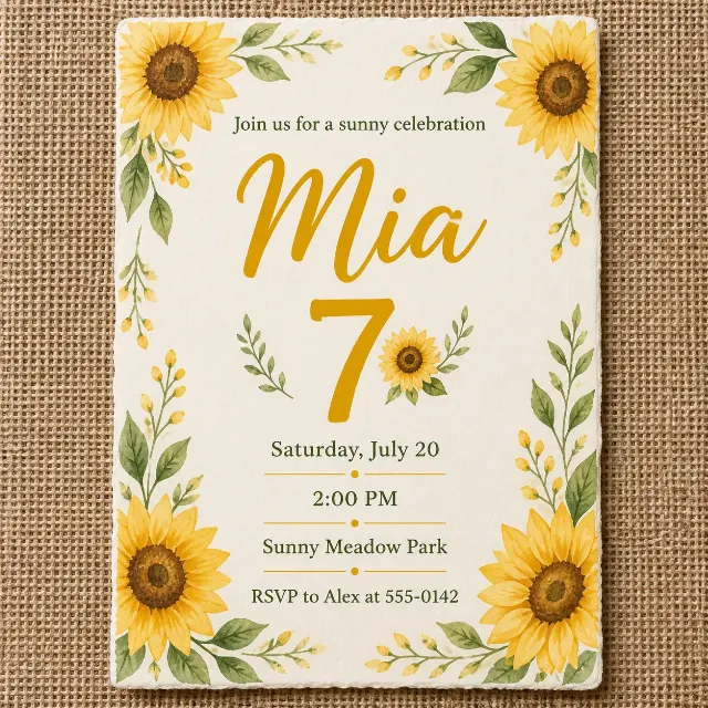 Sunflower Watercolor Birthday Invitation