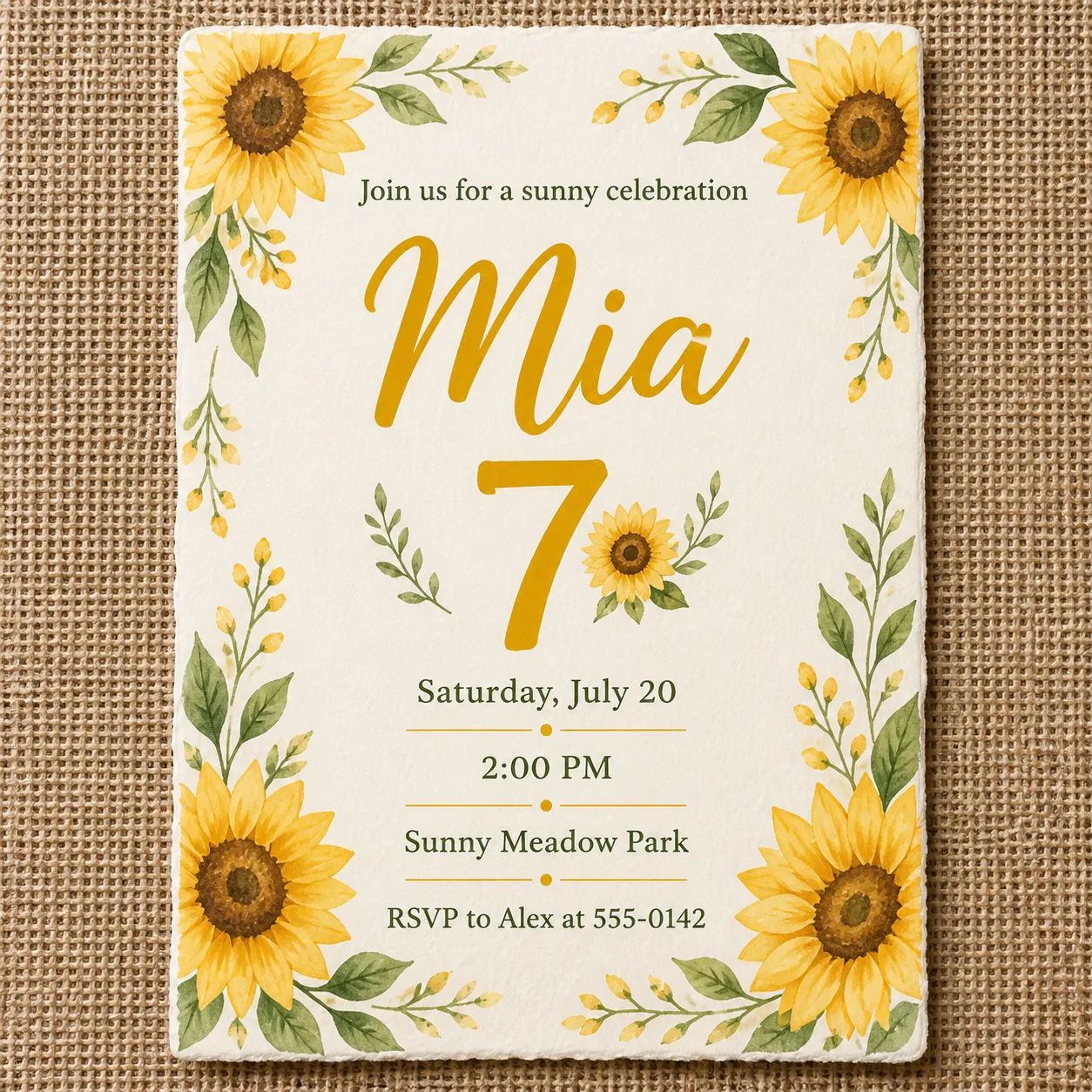 Sunflower Watercolor Birthday Invitation