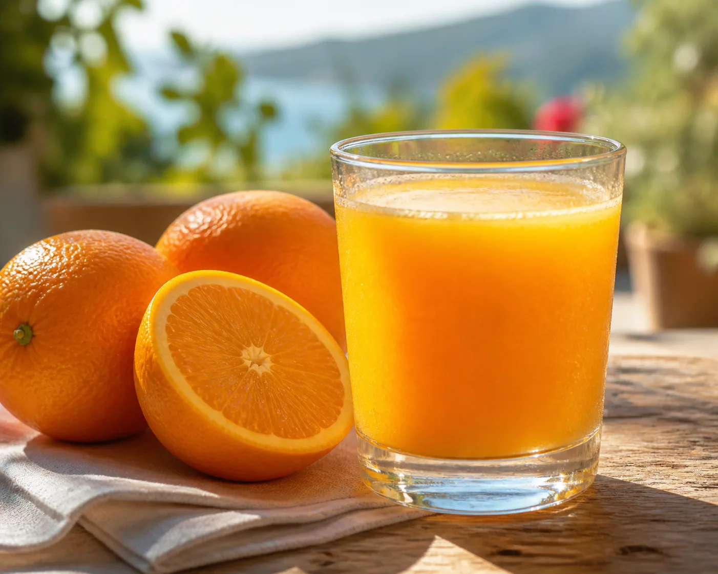 Sunny Outdoor Orange Juice Breakfast Photo