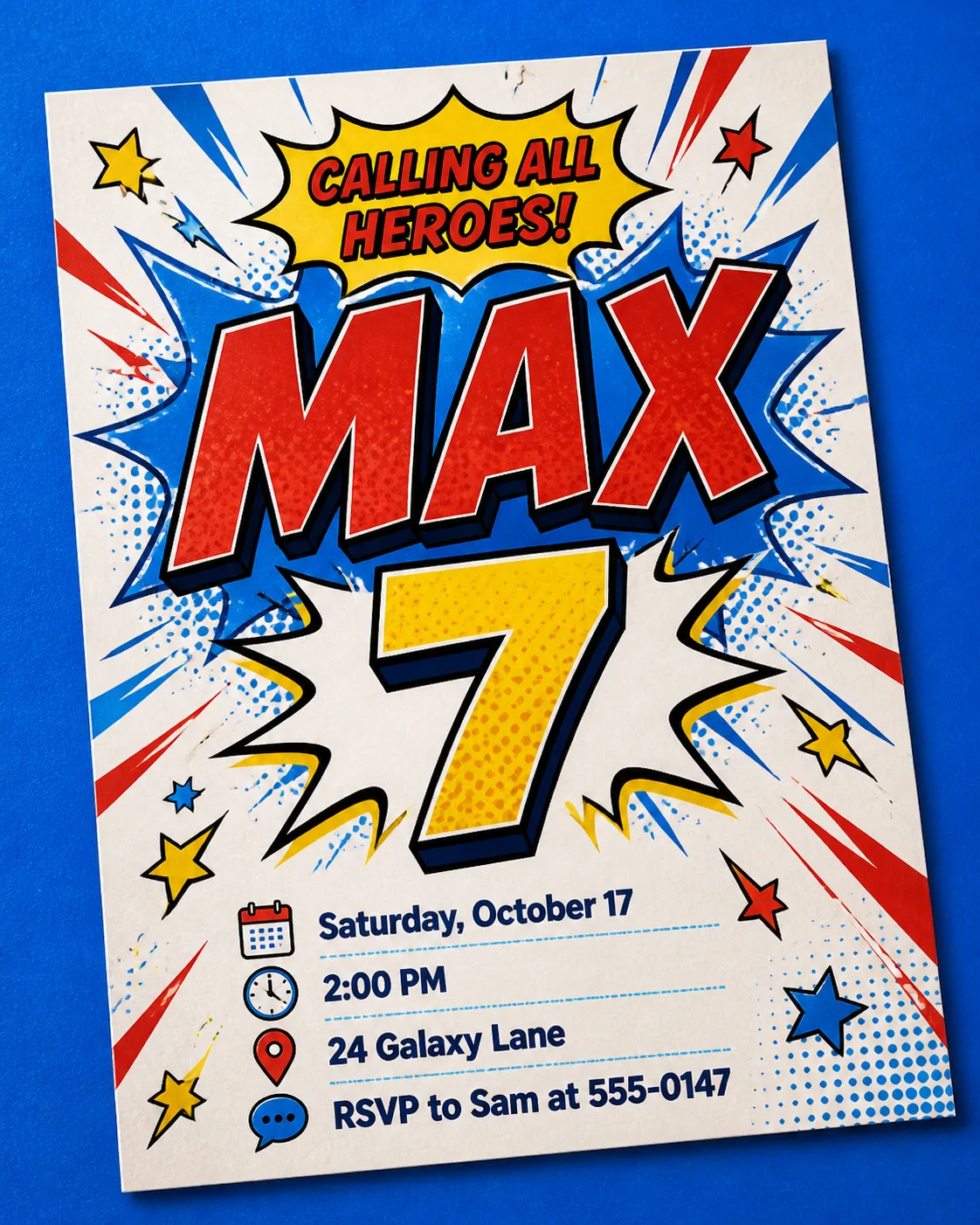 Superhero Comic Kids Birthday Invitation