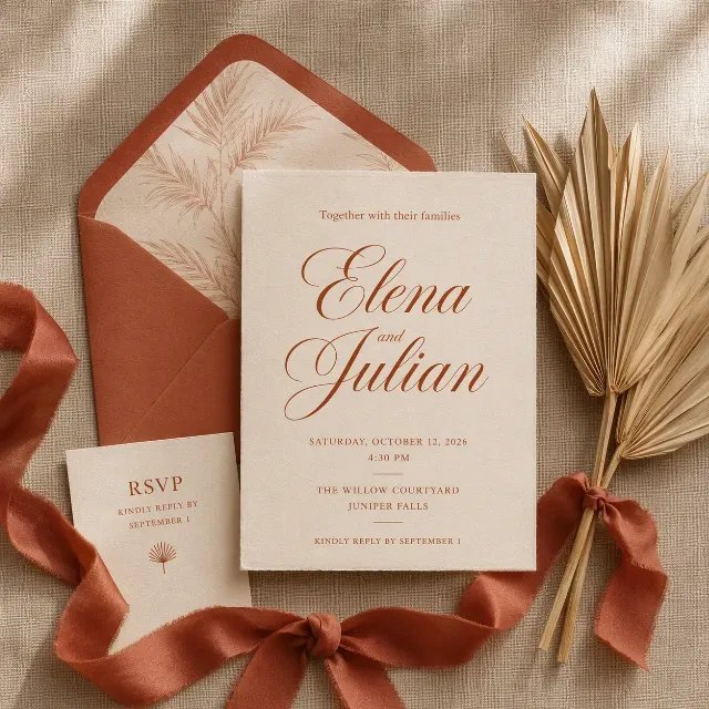 Terracotta Dried Palm Wedding Invitation