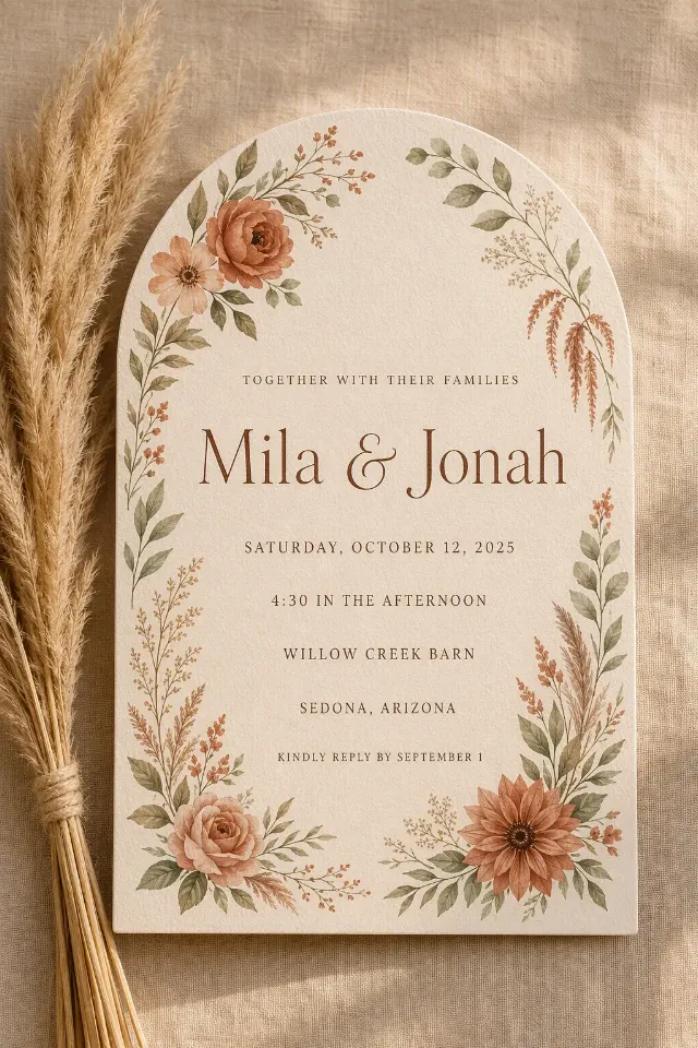 Terracotta Sage Boho Arch Wedding Invitation