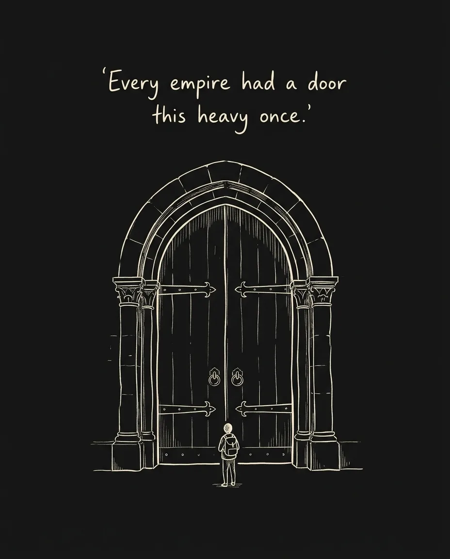 Tiny Figure Massive Door Quote Graphic