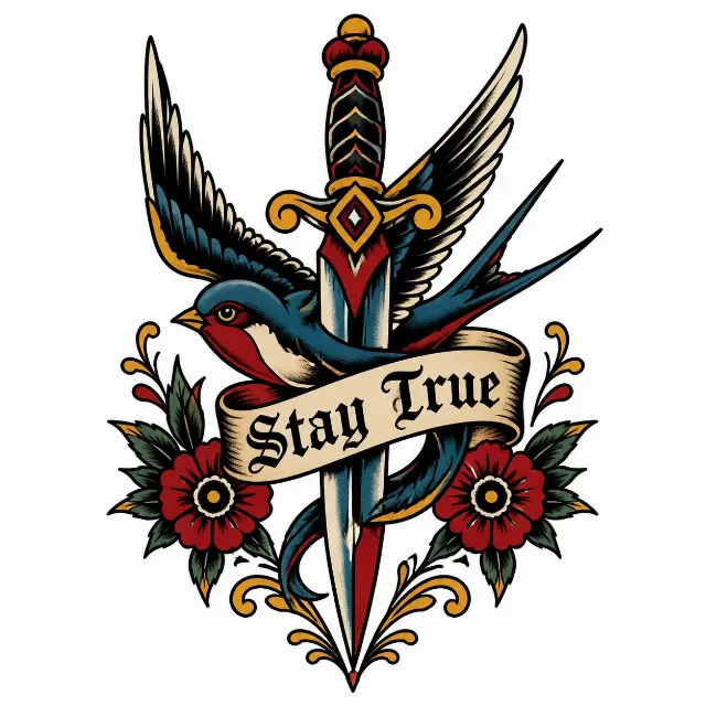 Traditional Swallow And Dagger T-Shirt Graphic