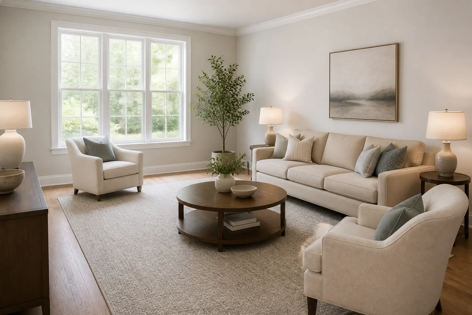 Transitional Living Room Virtual Staging