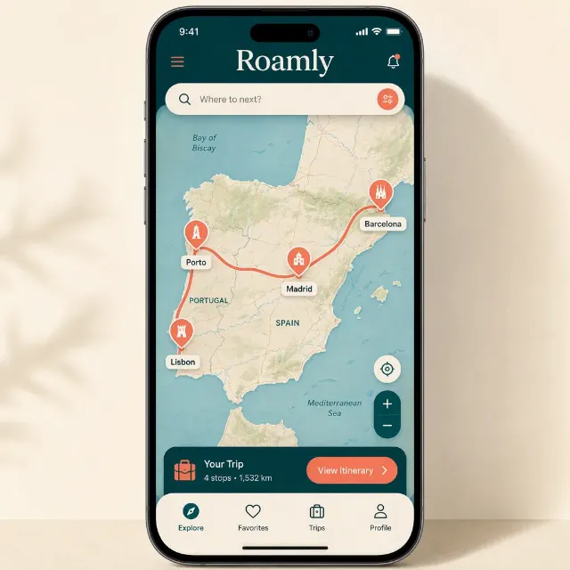 Travel App Route Map Phone Mockup