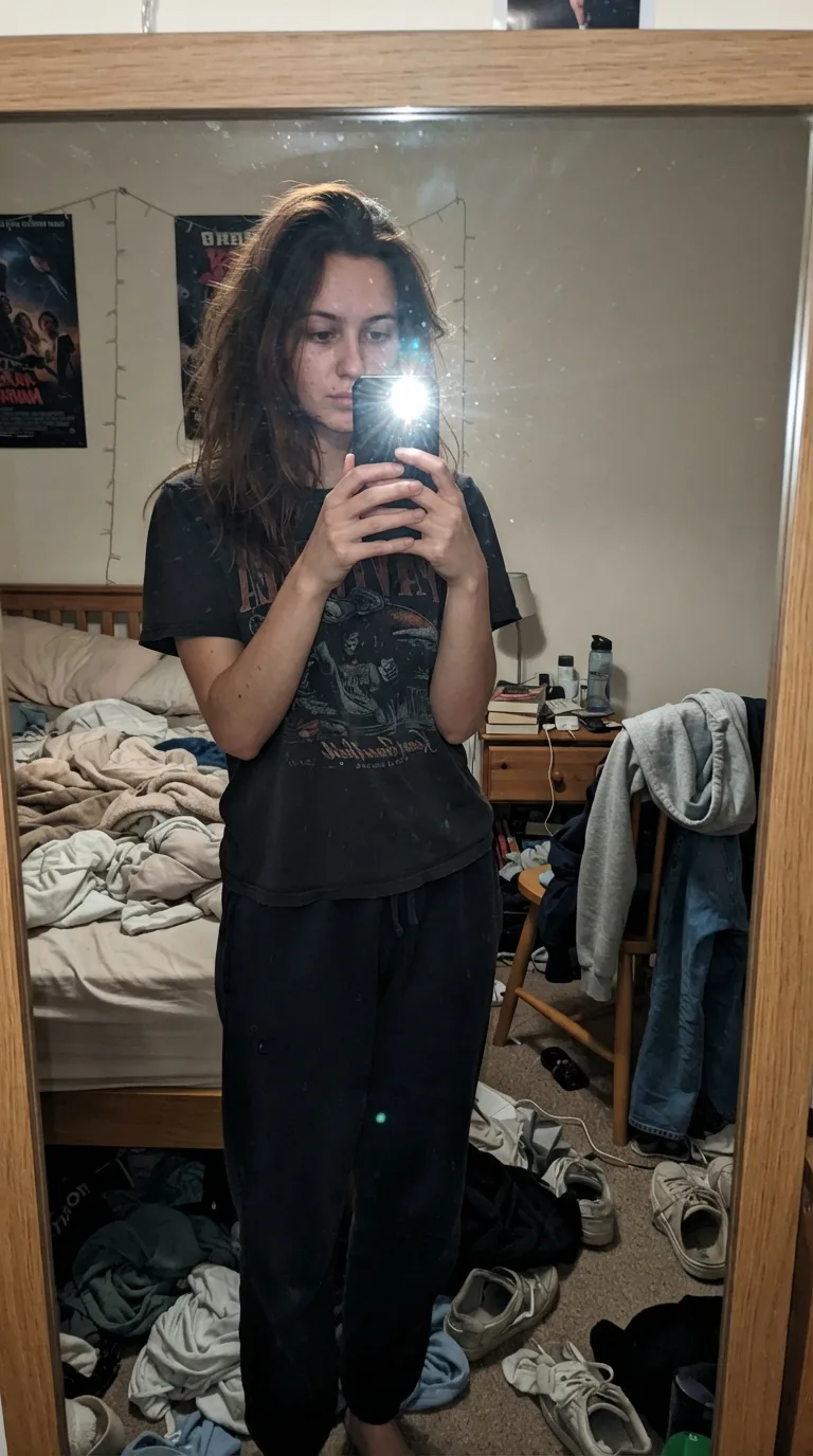 Unfiltered Messy Bedroom Mirror Selfie