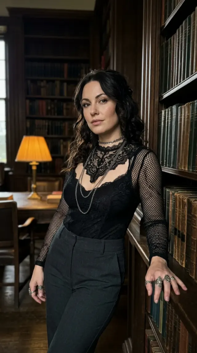 Victorian Gothic Library Influencer Portrait