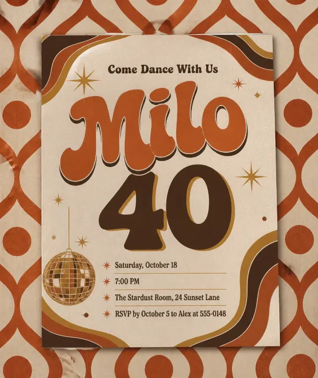 Vintage 70s Disco Birthday Invitation