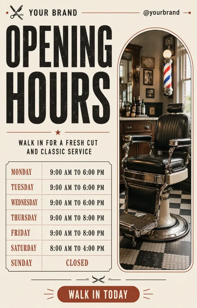 Vintage Barber Shop Opening Hours Post