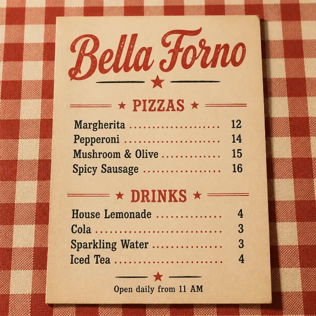 Vintage Red And Cream Pizza Menu