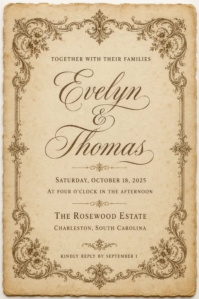 Vintage Sepia Engraved Wedding Invitation