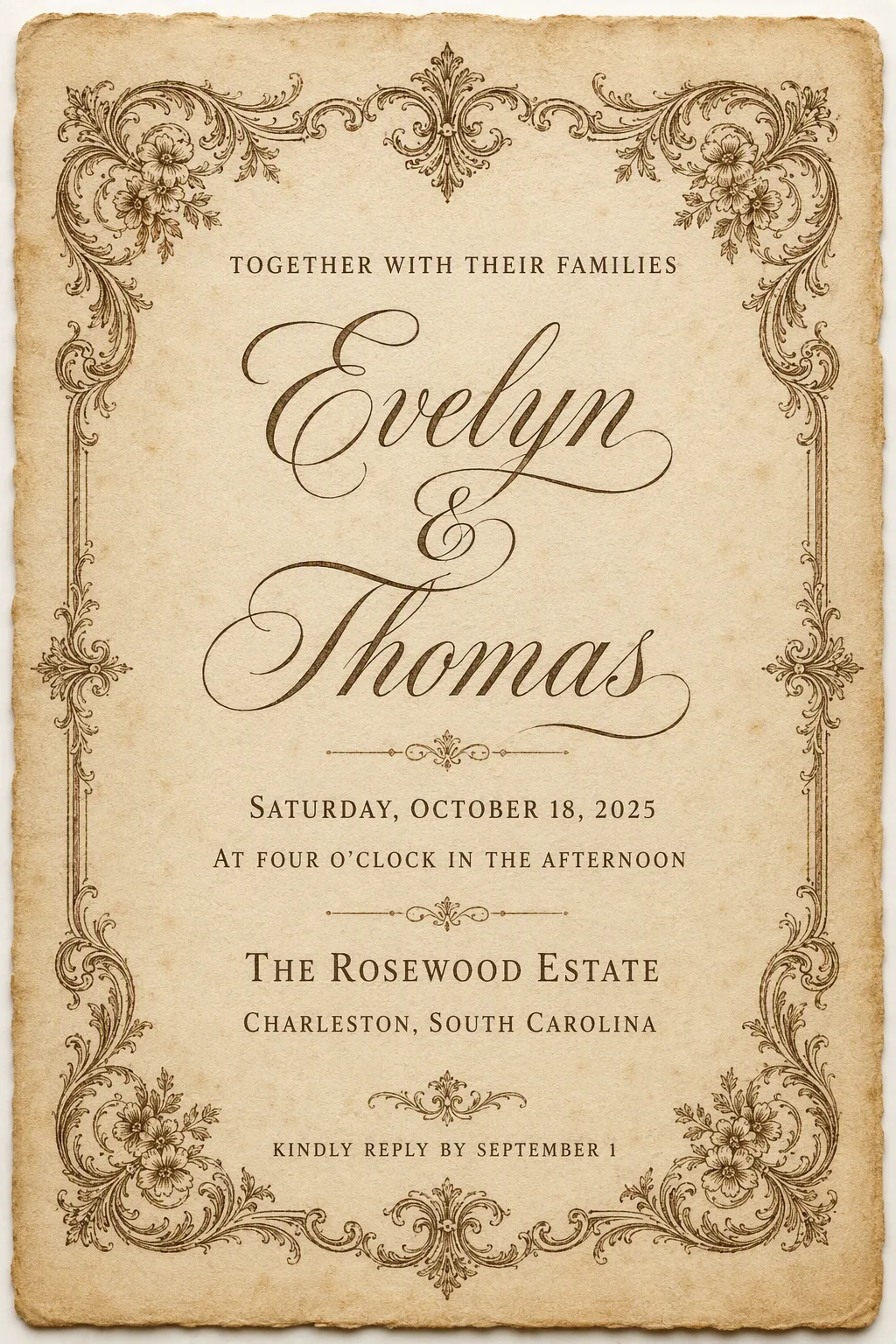 Vintage Sepia Engraved Wedding Invitation