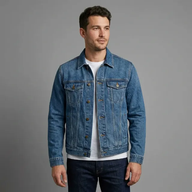 Waist-Up Denim Jacket Model Photo