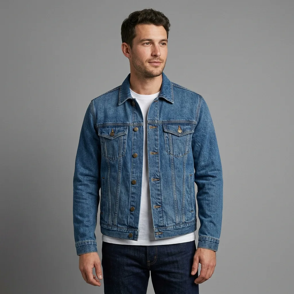 Waist-Up Denim Jacket Model Photo