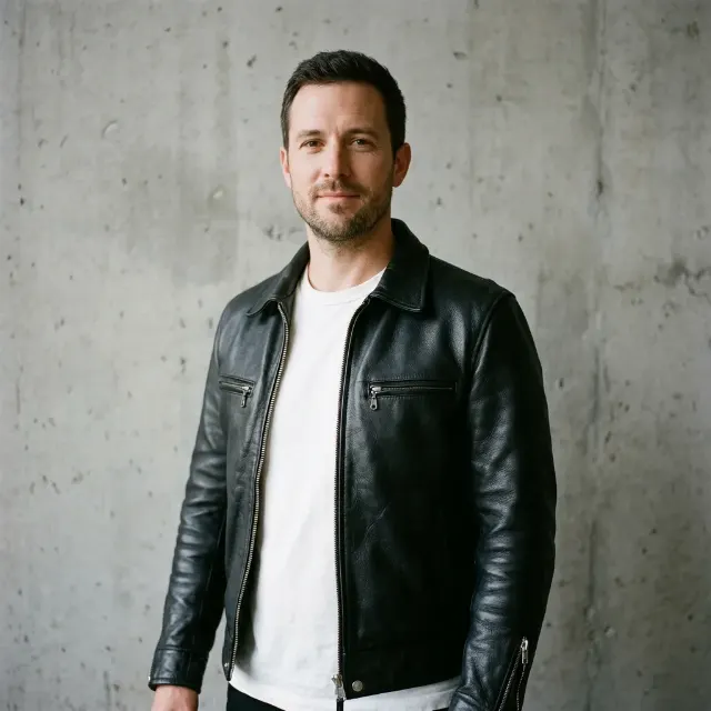 Waist-Up Leather Jacket Model Photo
