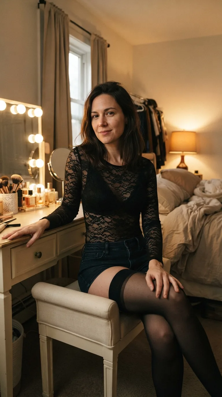 Warm Bedroom Lace Try-On Selfie