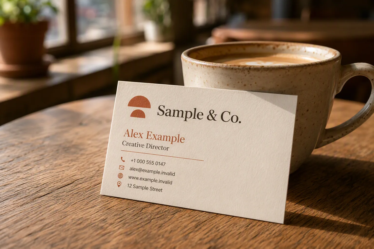 Warm Café Table Business Card Mockup