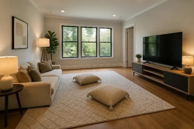 Warm Media Room Virtual Staging