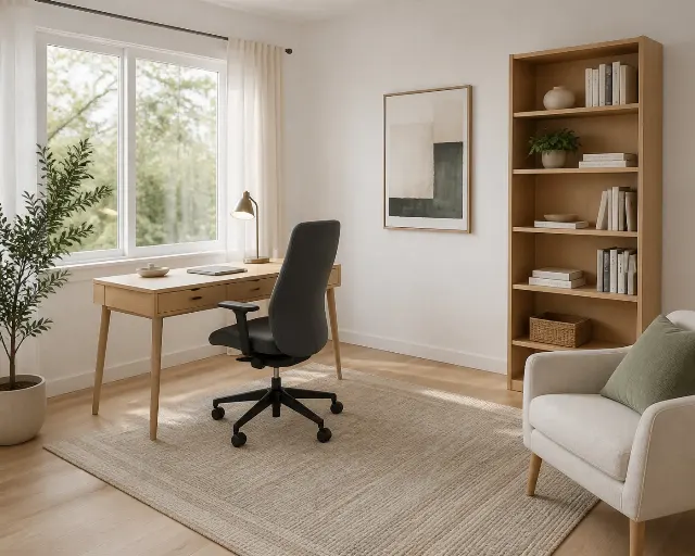 Warm Modern Home Office Virtual Staging