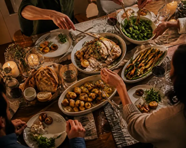 Warm Overhead Family Dinner Table Photo