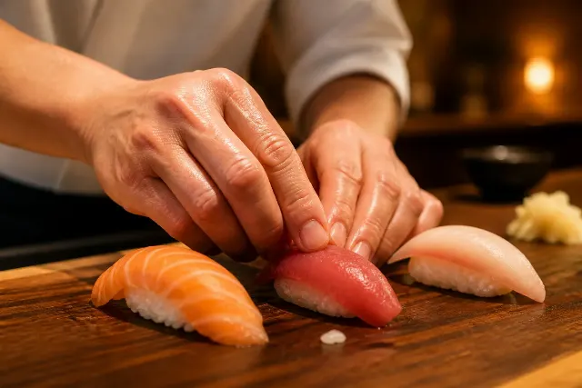 Warm Restaurant Nigiri Chef Close Up