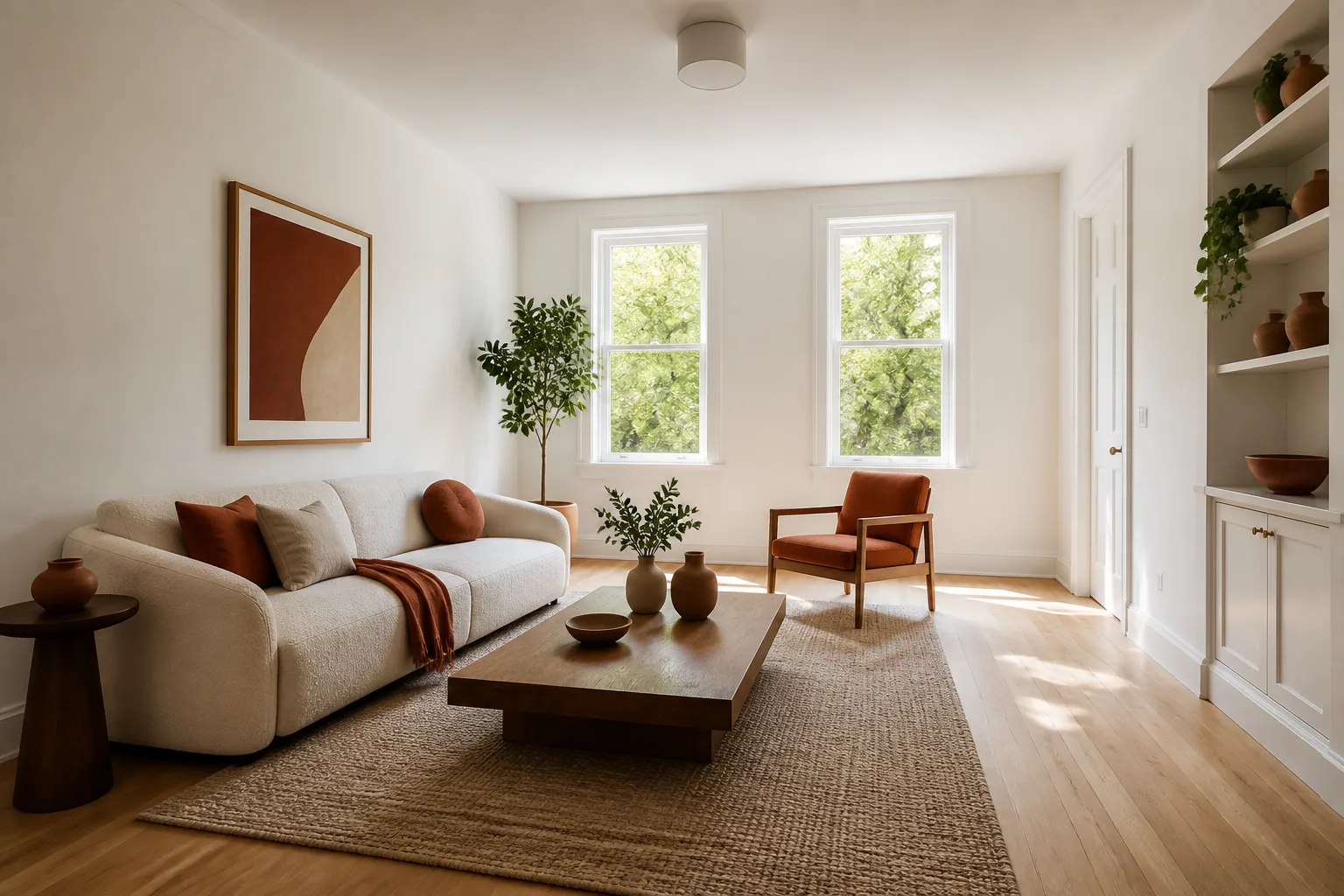 Warm Terracotta Living Room Virtual Staging