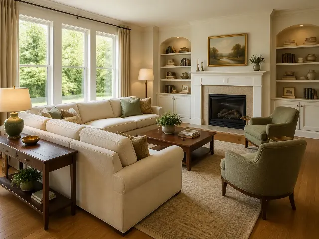 Warm Traditional Family Room Staging