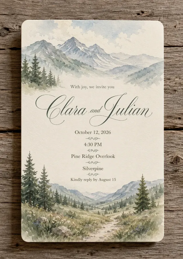 Watercolor Alpine Elopement Invitation