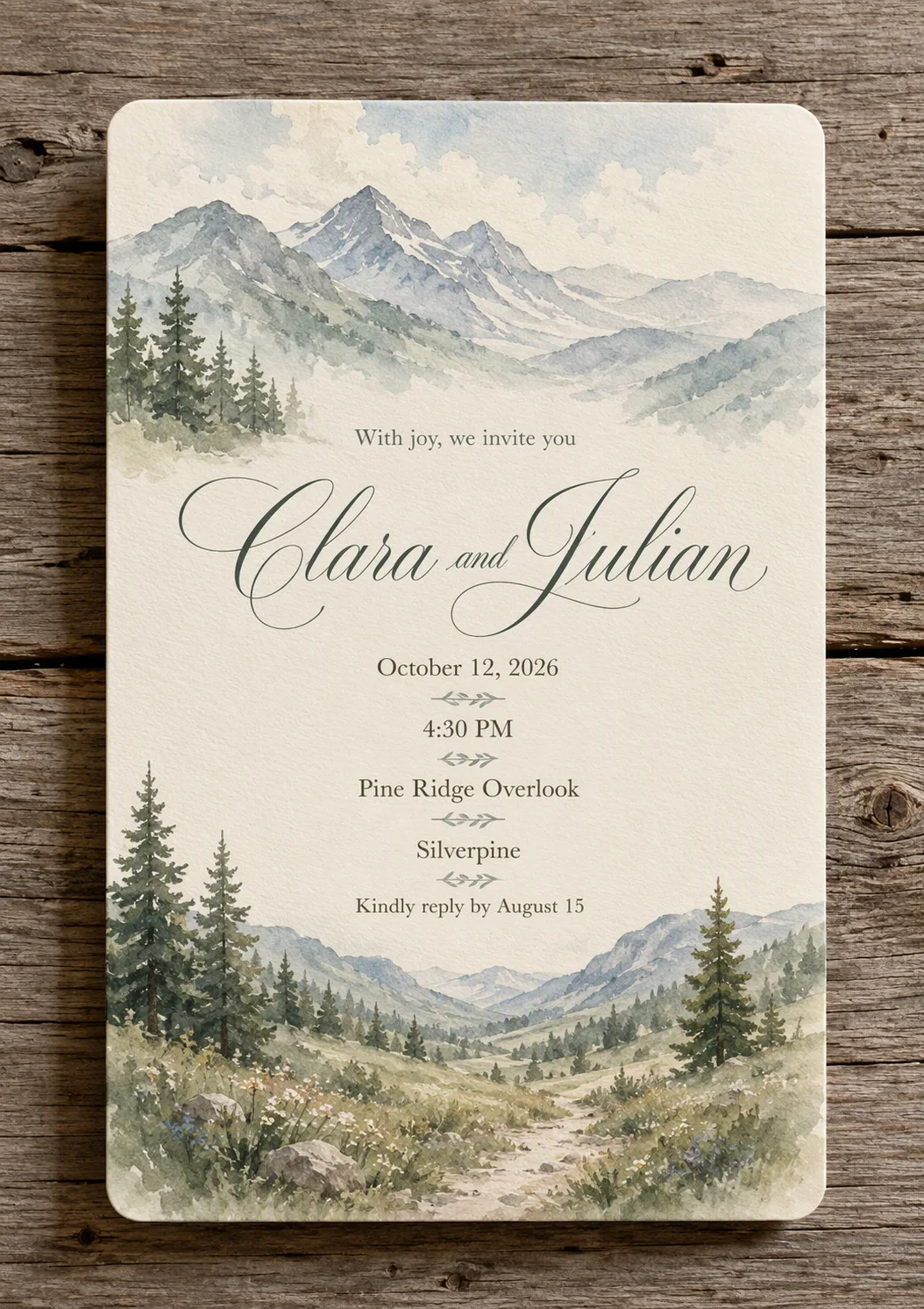 Watercolor Alpine Elopement Invitation