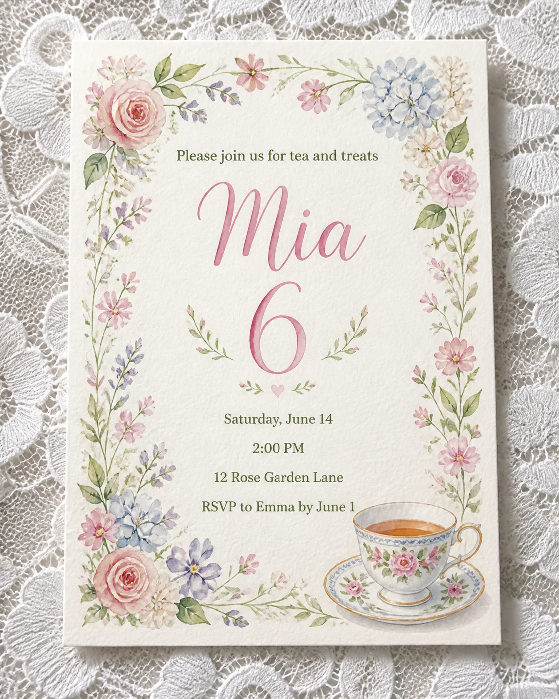 Watercolor Garden Tea Party Invitation