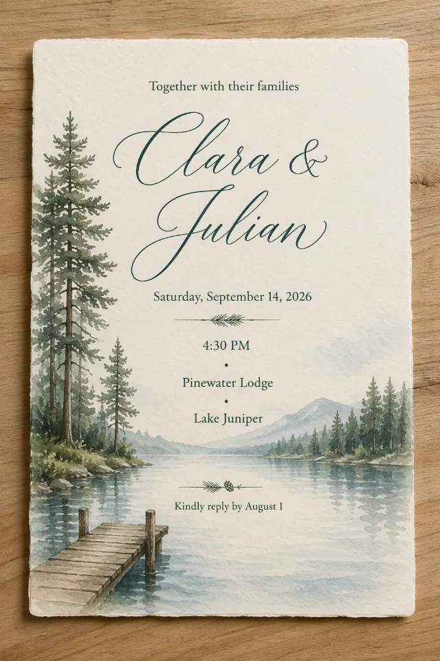 Watercolor Lake Wedding Invitation
