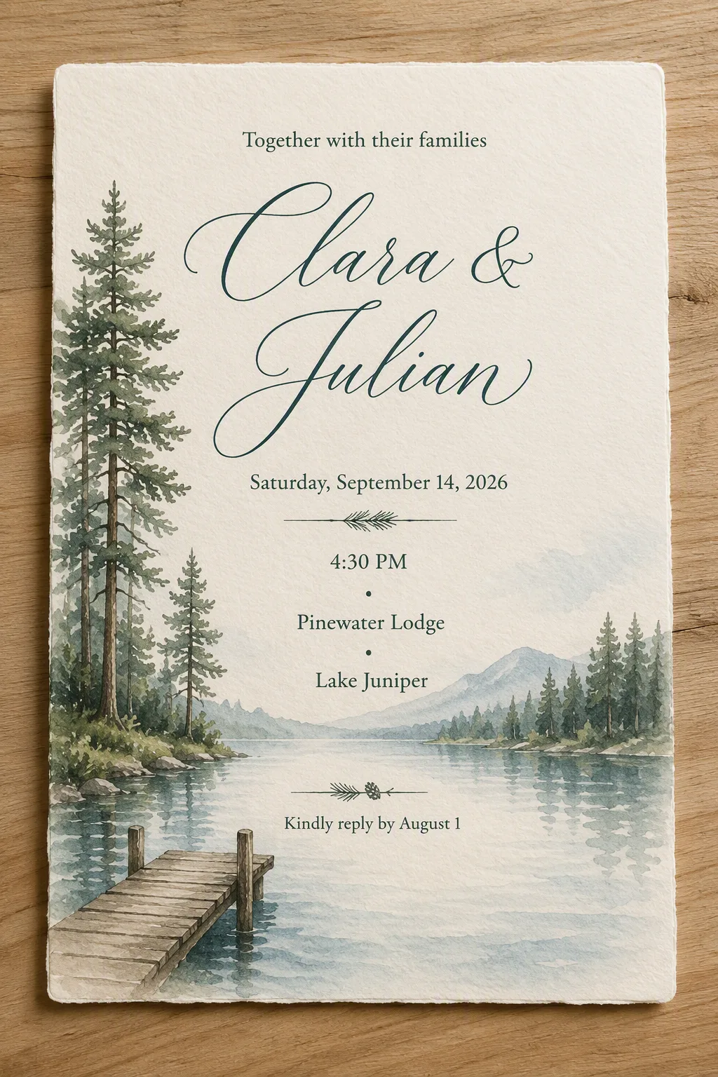 Watercolor Lake Wedding Invitation