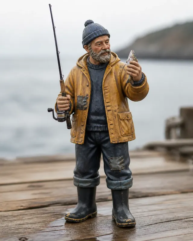 Weathered Fisherman Resin Figurine