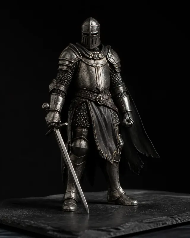 Weathered Silver Knight Figurine