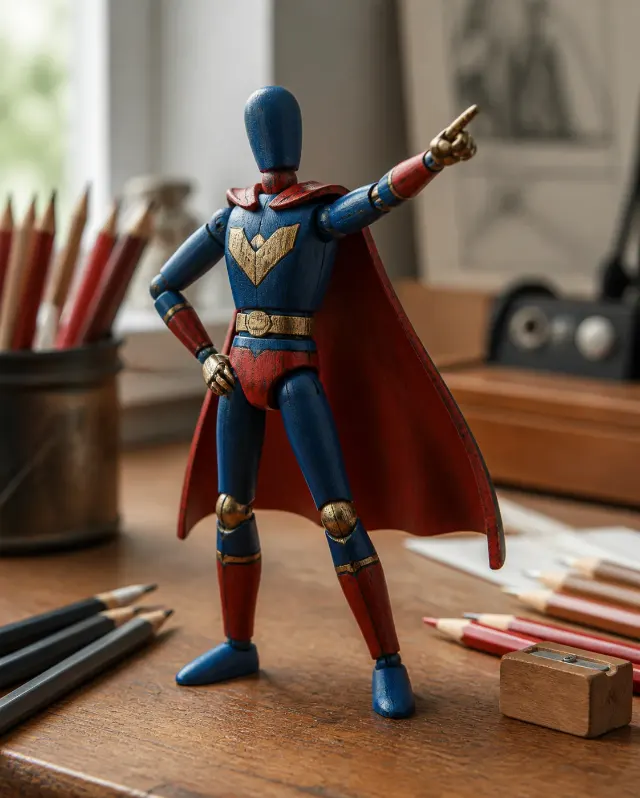 Wooden Superhero Artist Figurine