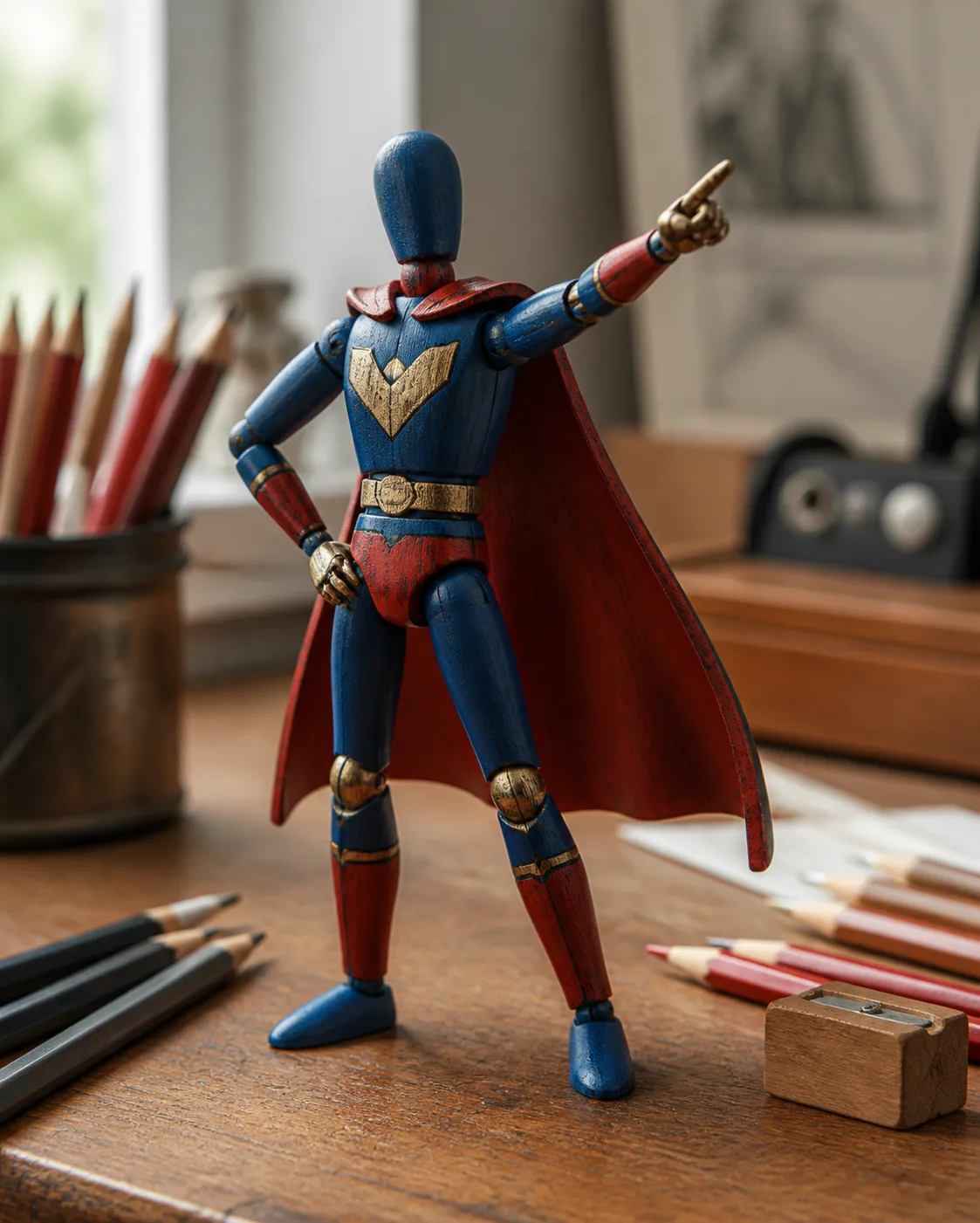 Wooden Superhero Artist Figurine