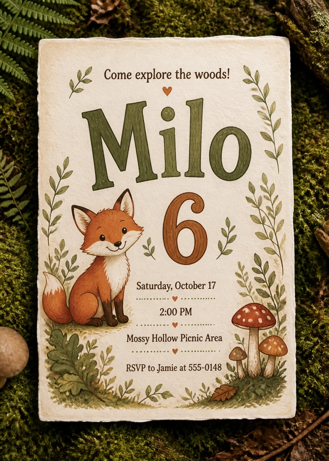 Woodland Fox Kids Birthday Invitation