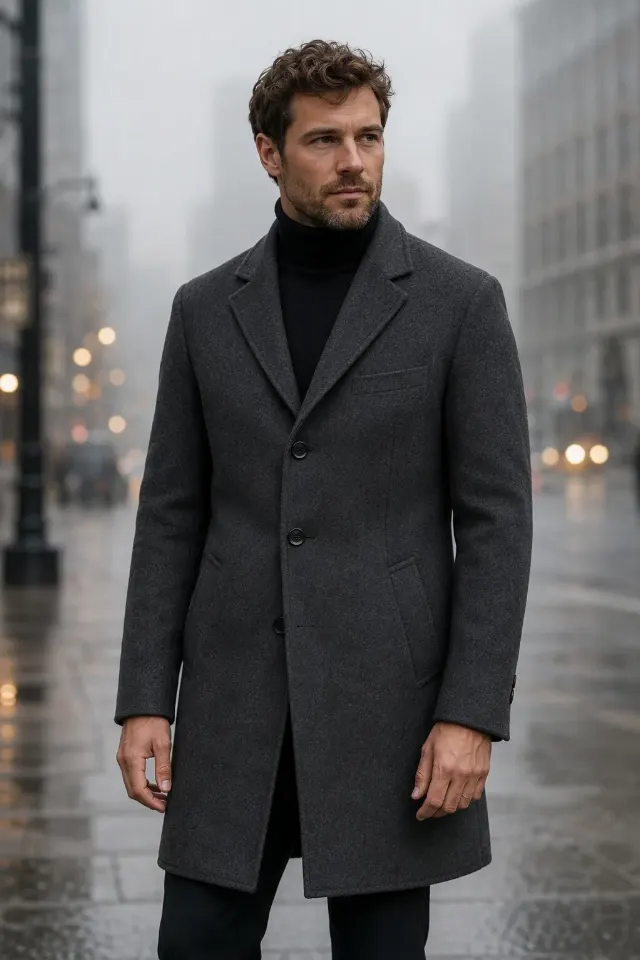 Wool Overcoat Waist-Up City Street Photo