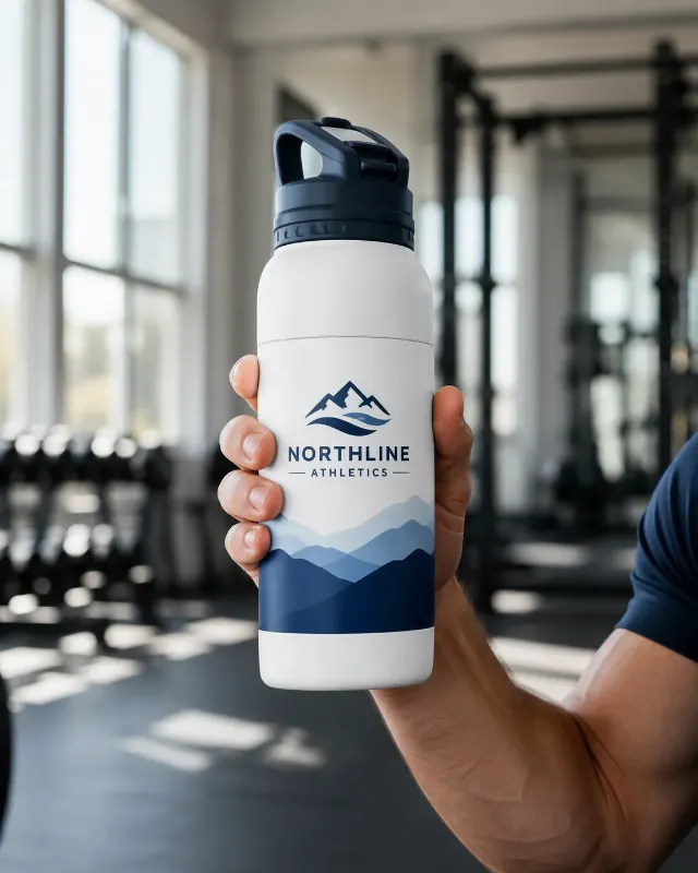 Workout Water Bottle Logo Label Mockup