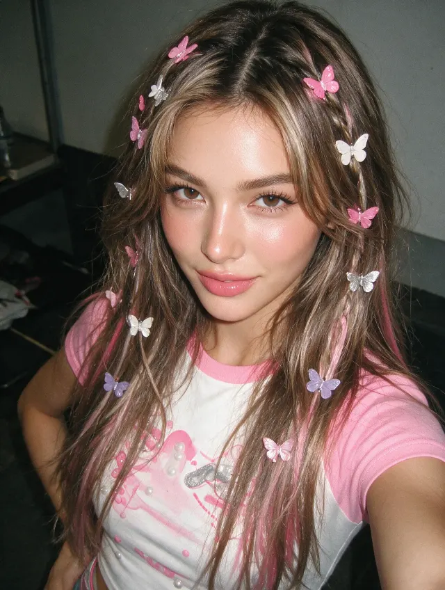 Y2K Flash Selfie With Butterfly Clips