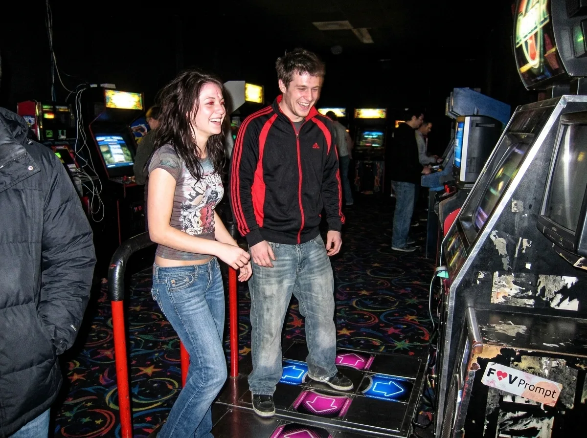 2000s Arcade Couple Flash Photo