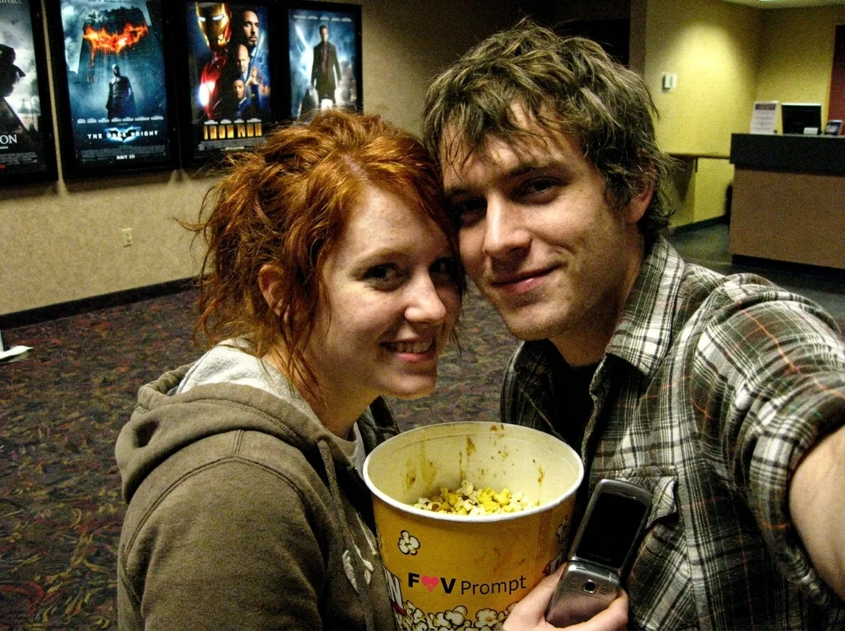 2000s Cinema Lobby Couple Selfie