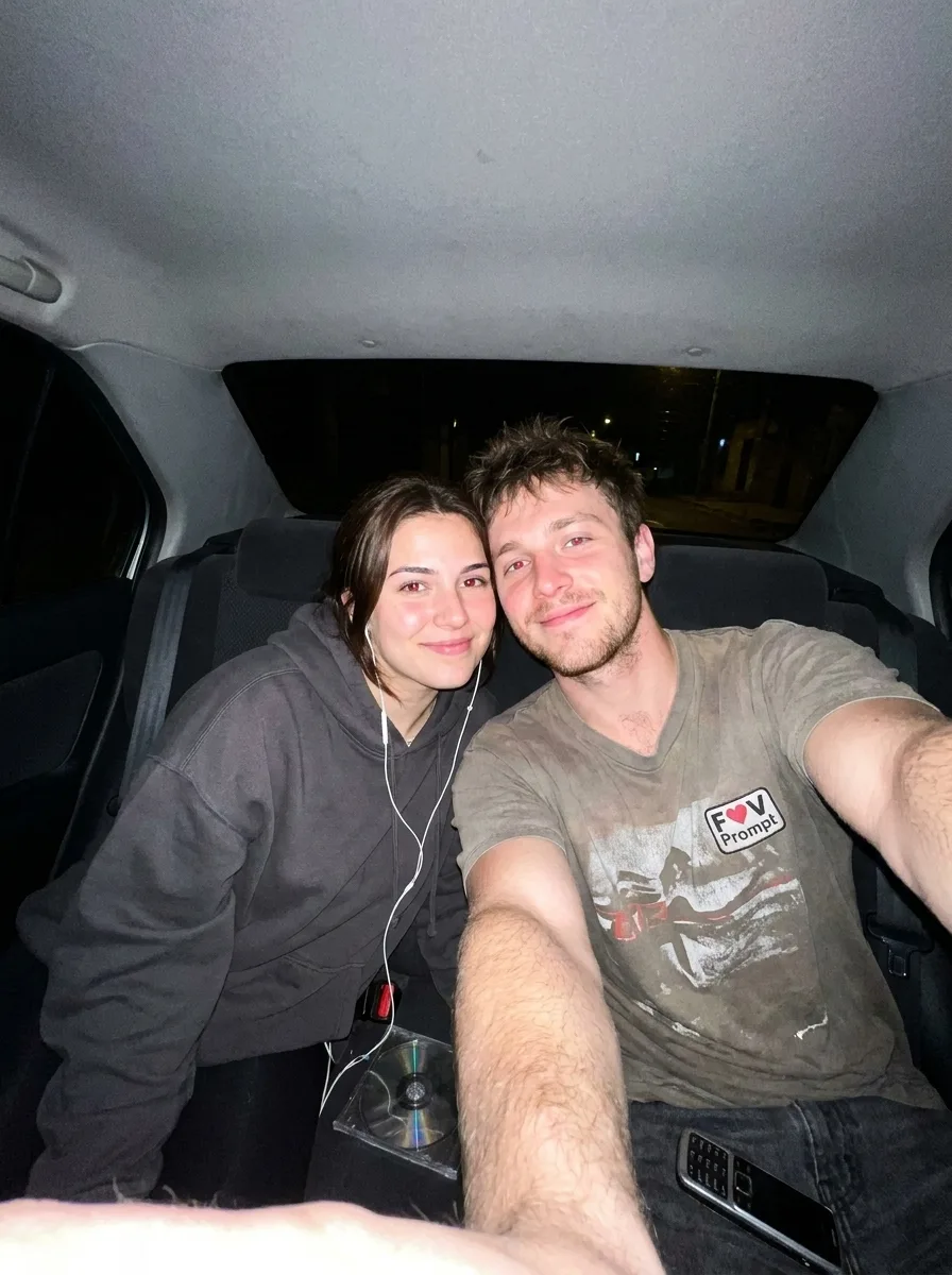 2000s Couple Flash Selfie In A Car