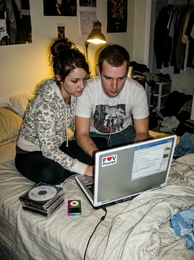 2000s Couple Webcam Bedside Photo
