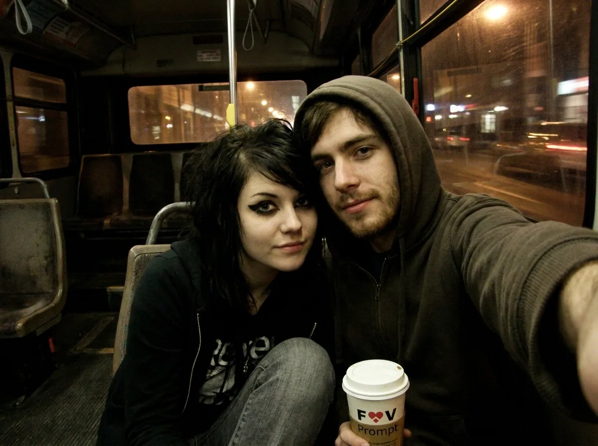 2000s Emo Couple Bus Photo At Night