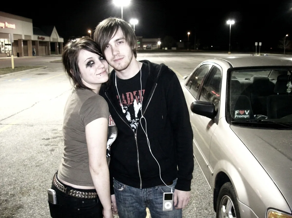 2000s Emo Couple Flash Selfie Photo