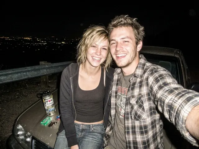 2000s Flash Selfie At A Nighttime Lookout