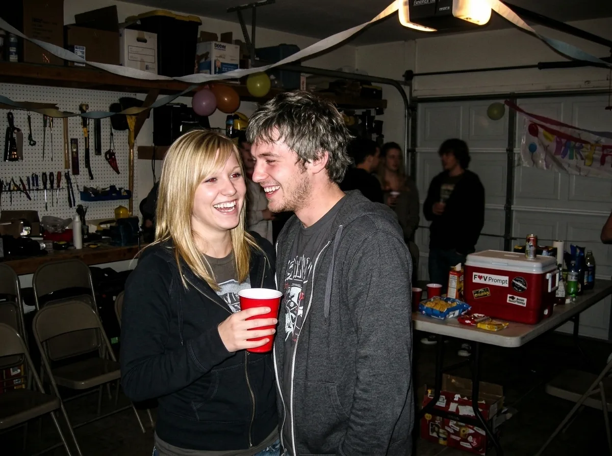 2000s Garage Reunion Couple Photo