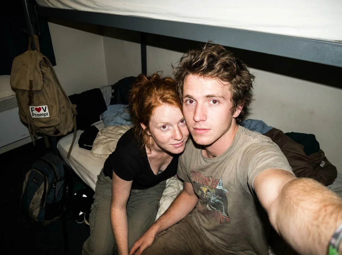 2000s Hostel Bunk Bed Flash Selfie